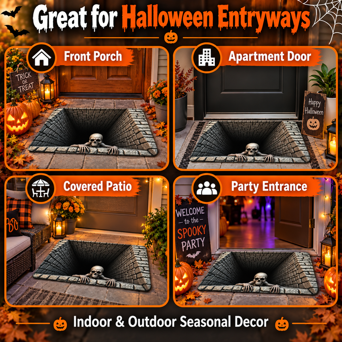 🔥Hot sales🔥Halloween Front Door Mat – Festive 3D Visual Skull