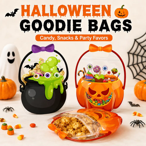 Halloween Plastic Goodie Bags, Trick or Treat Candy Bags 🎃（fb）
