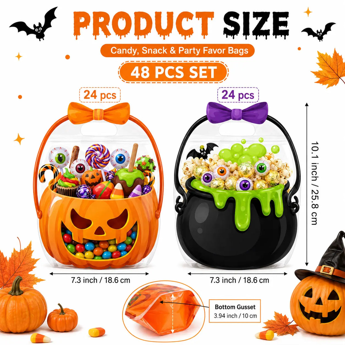 Halloween Plastic Goodie Bags, Trick or Treat Candy Bags 🎃（fb）