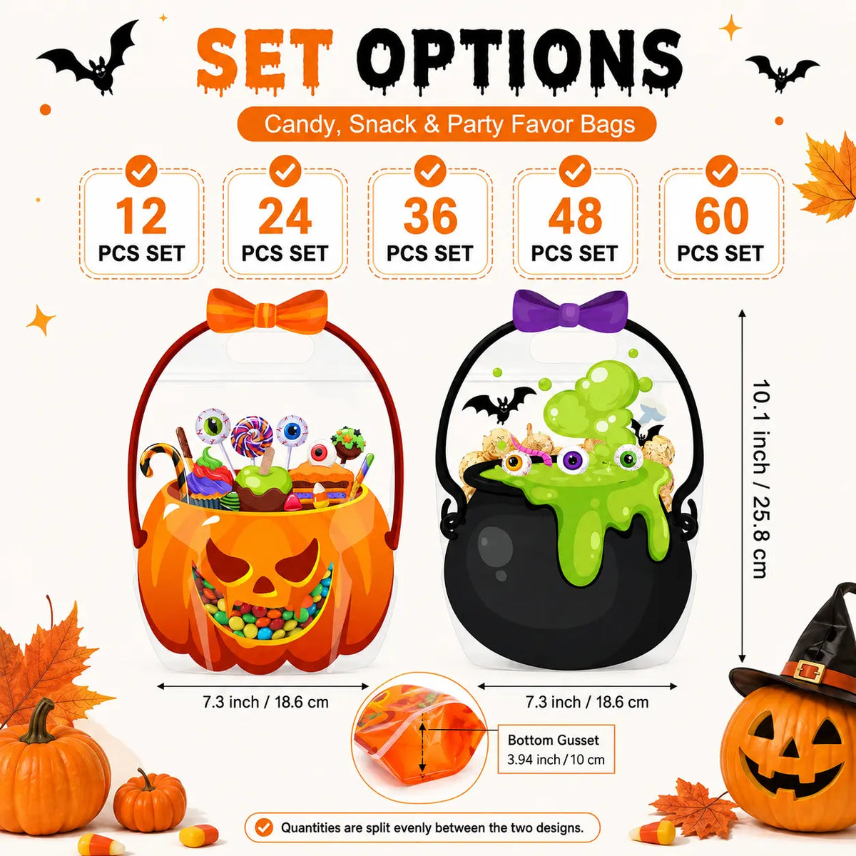 Halloween Plastic Goodie Bags, Trick or Treat Candy Bags 🎃