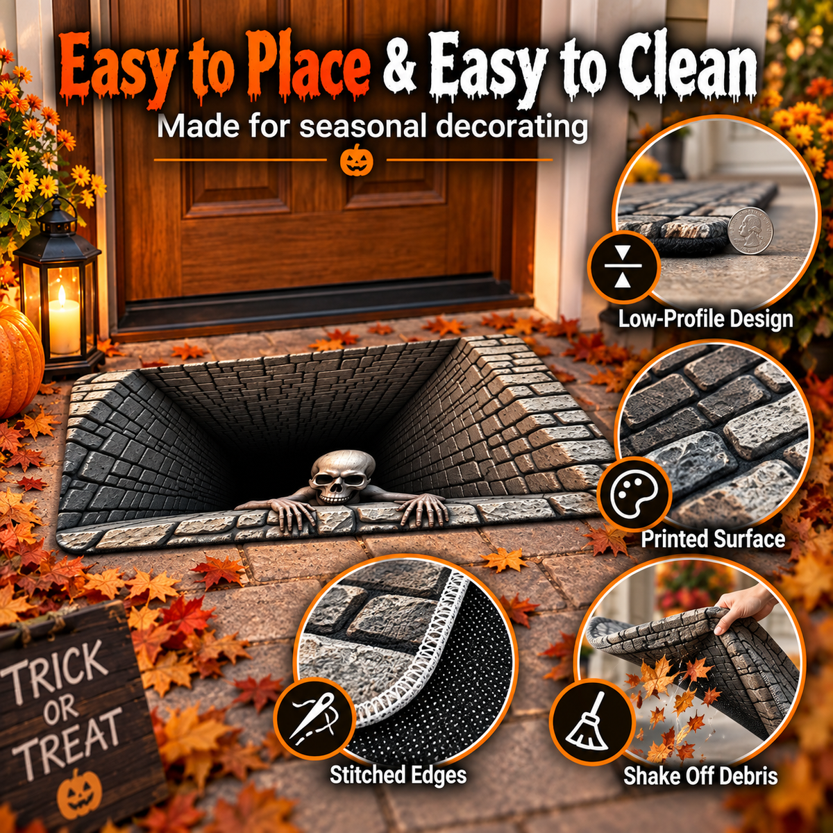 🔥Hot sales🔥Halloween Front Door Mat – Festive 3D Visual Skull