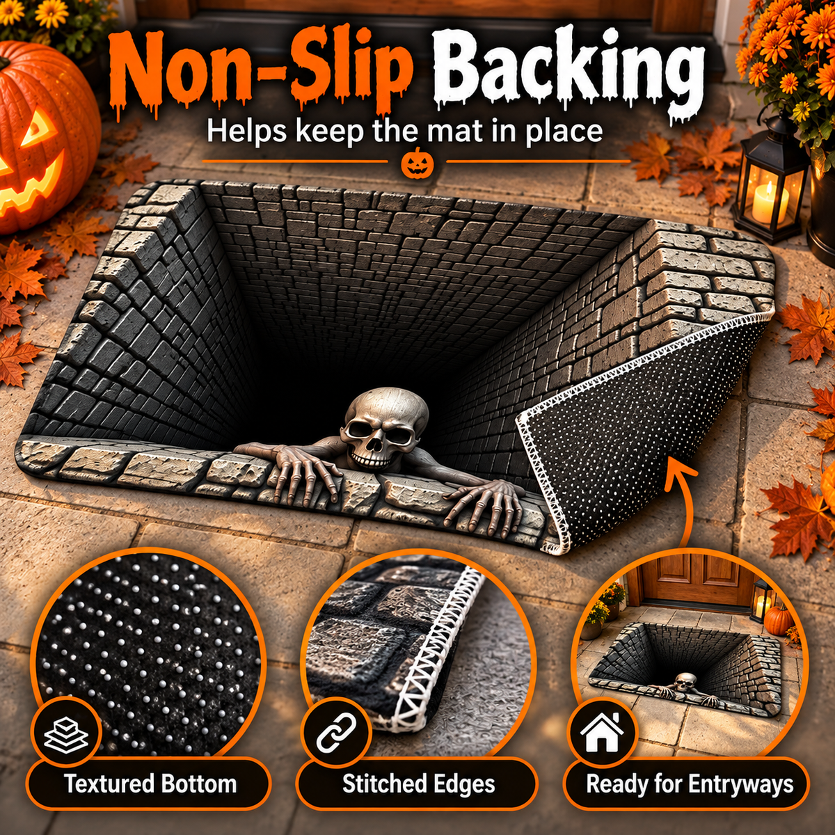 🔥Hot sales🔥Halloween Front Door Mat – Festive 3D Visual Skull