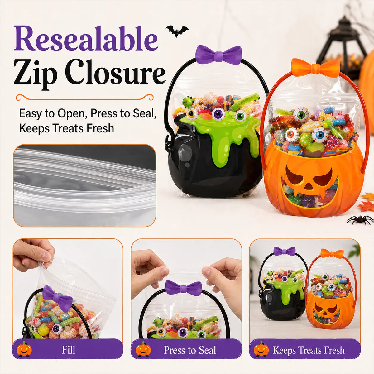 Halloween Plastic Goodie Bags, Trick or Treat Candy Bags 🎃