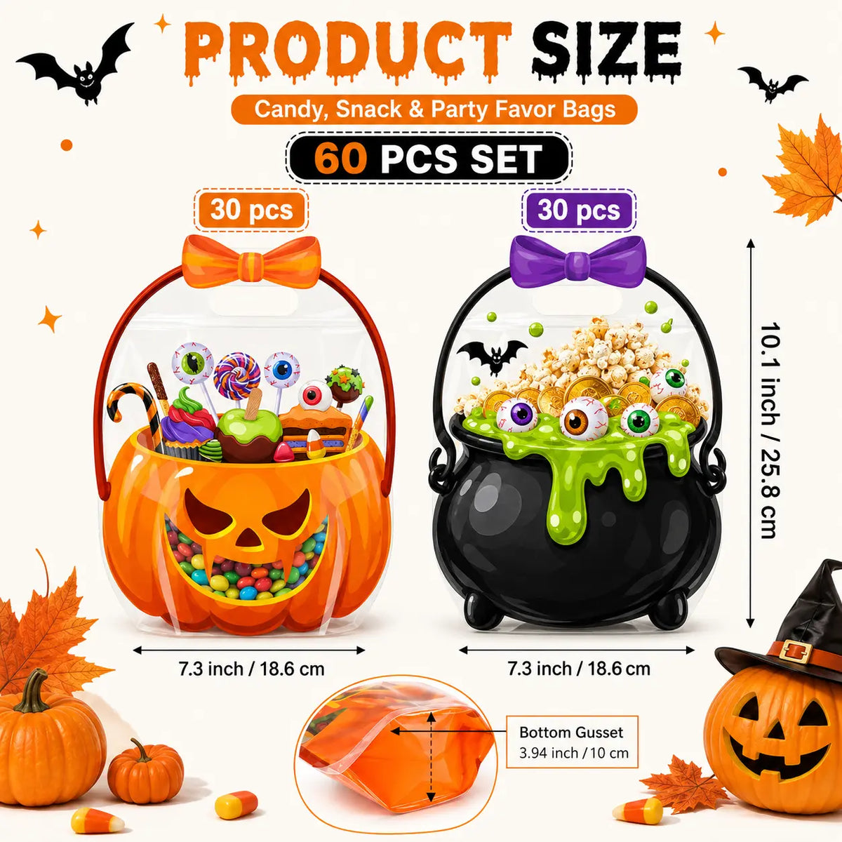 Halloween Plastic Goodie Bags, Trick or Treat Candy Bags 🎃（fb）