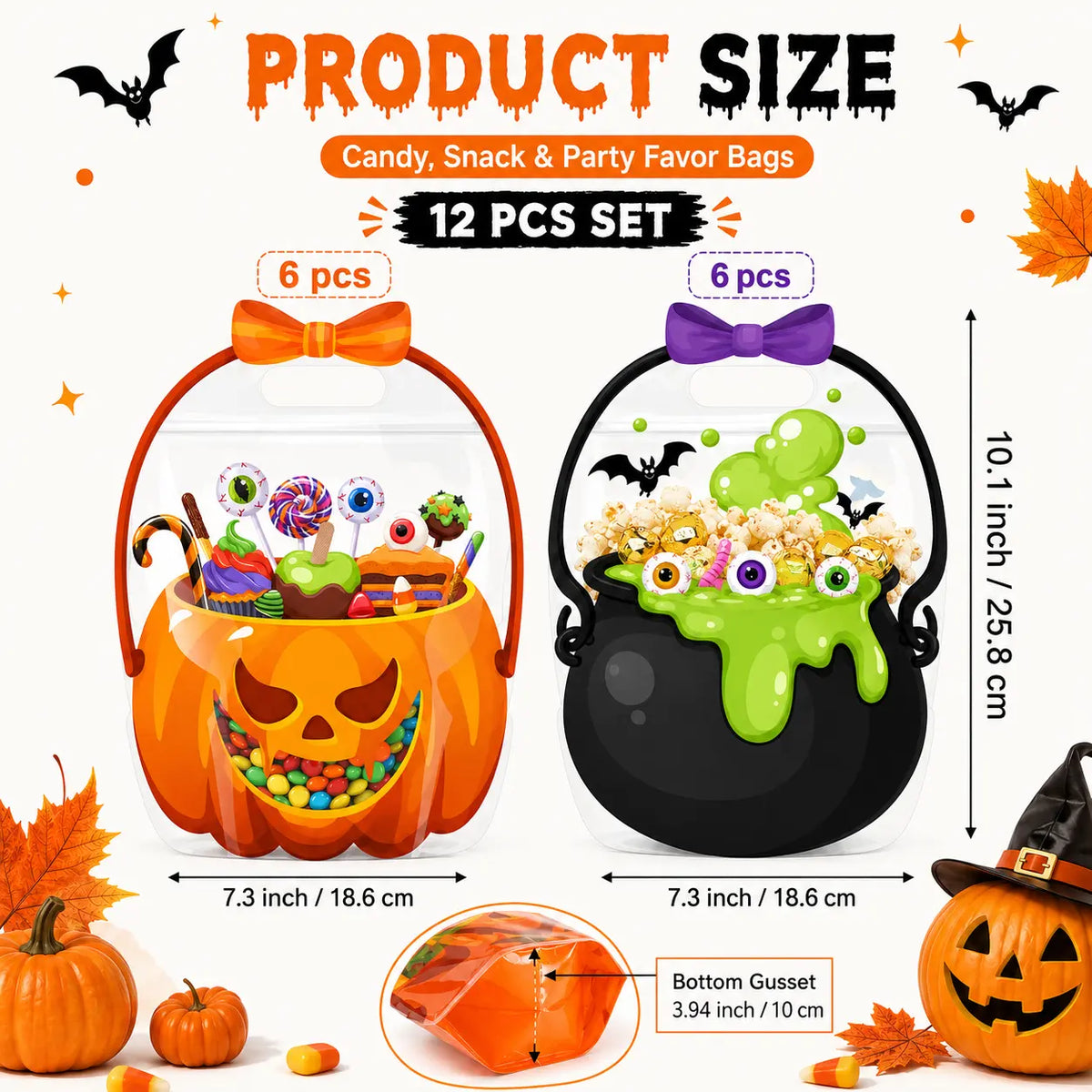 Halloween Plastic Goodie Bags, Trick or Treat Candy Bags 🎃（fb）