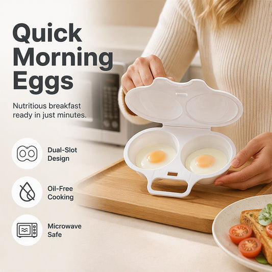🍳 Dual Cavity Microwave Egg Poacher – Quick Oil-Free Cooking, Food-Grade PP & Versatile Kitchen Essential 💫